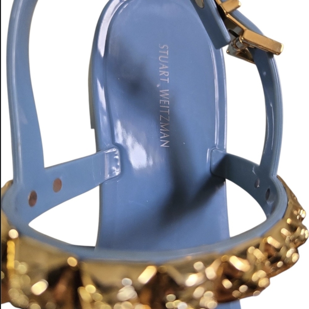 Stuart Weitzman Womens Jelly Studded Strap Open Toe Flats Sandals Blue Size 9 - Picture 4 of 5